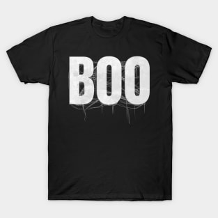 Letters Write The Word Boo With Spider Web On Halloween T-Shirt